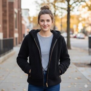 Varley Sz S Teddy Black Hooded Cozy Full Zip Cozy Jacket